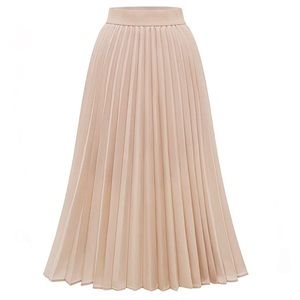 High Waist Pleated A-Line Chiffon Midi Skirt